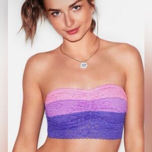 PINK Victorias Secret Lace Bandeau Bra Bralette Purple Striped M Y2K Strapless